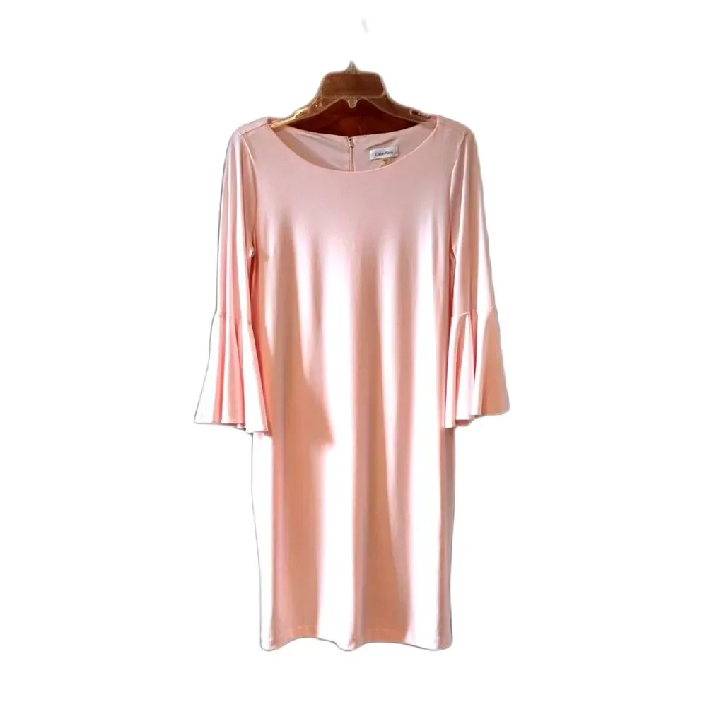 Calvin Klein Pink Dress Ruffle Cuffs Bodycon Sz 12 Coquette Balletcore Fairycore